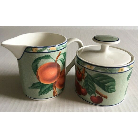 VTG C.1995 Victoria & Beale L'Amour Creamer Sugarbowl Fine China Forbiden Fruit - Picture 5 of 7